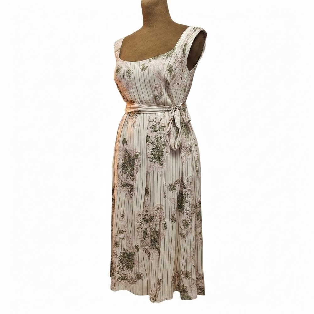 Bastion Womens Paisley Floral Stripe Midi Dress Pink Green Square‎ Neck Size 36